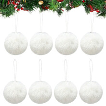 12 Peças Ornamentos de Bola de Natal Peluda Decorações de Árvore de Natal Poms Peludos Decorações Pendentes para Árvore de Natal Branca