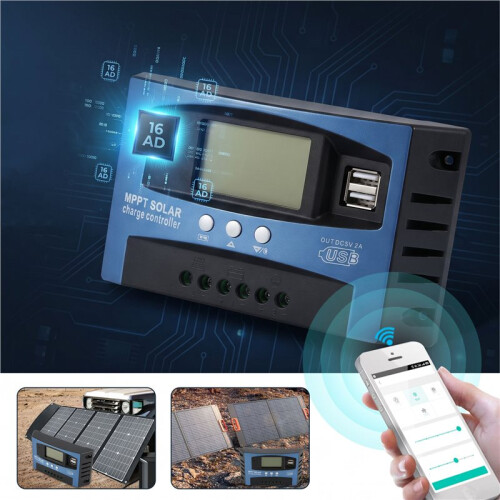 100A MPPT Solar Charge Controller Dual USB LCD Display 12V 24V Auto Solar Cell Panel Charger Regulator with Load 2