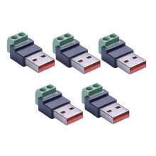 5 Adaptadores USB Macho A Terminal de Tornillo de 2 Pines, Bloque de Terminales de 2 Pines, Adaptador USB Macho de 5 A, Conector de Terminal Sin