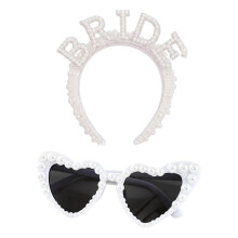2-Piece White Pearl Bridal Set: Elegant Headband & Sunglasses for , Bachelorette Party Accessories, Photo Props