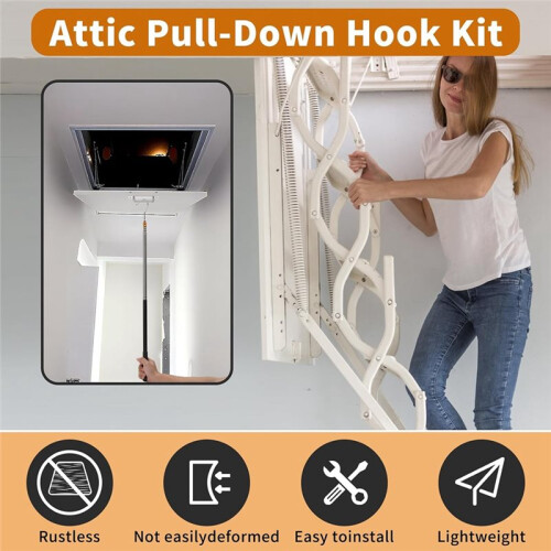 Adjustable Attic Pull-Down Hook Kit with Telescopic Rod and Door Handle for Ladder and Stairs 1