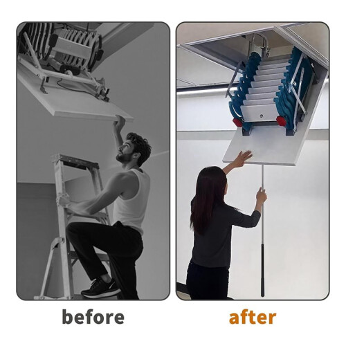 Adjustable Attic Pull-Down Hook Kit with Telescopic Rod and Door Handle for Ladder and Stairs