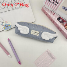 (Blue) Angel Star Wings Trendy Pencil Box With Highquality Polyester Supplies For School