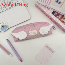 (Pink) Angel Star Wings Trendy Pencil Box With Highquality Polyester Supplies For School