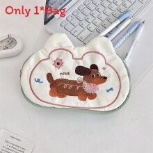 (White) Playful Cat Dog Stationery Case With Zipper Closure And Ample Space For Pens Coins