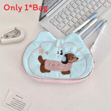 (Blue) Playful Cat Dog Stationery Case With Zipper Closure And Ample Space For Pens Coins