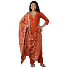 Ensemble kurta droit brodÎą en viscose Navlik pour femme, avec pantalon et dupatta (NK-640-Orange-3XL) Rouille