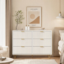 (White Carcass + White Drawers) 6 Drawers Bedroom Furniture Storage Bedside Table Cabinet