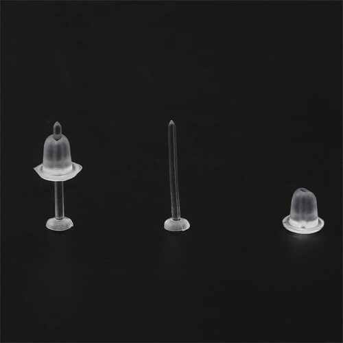 (01 / 5x12mm 100pcs) Clear Plastic Stud Earrings Hypoallergenic Invisible Piercing Retainers 100/200