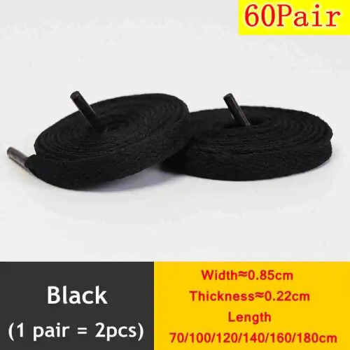 (Black-60pair / 160cm) Flat Shoe Laces 8mm Trainer Sneaker Boot Replacement Shoelaces