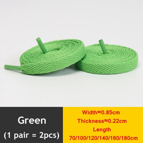 (green / 160cm) Flat Shoe Laces 8mm Trainer Sneaker Boot Replacement Shoelaces