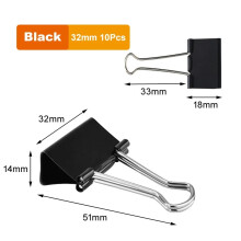 (32mm 10Pc) Foldback Binder Clips Metal Paper Clips 15 19 25 32 41 51mm 5-30PCS