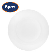 Porcelain Side Plate White Set of 6 Dessert Dish Round Scratch Resistant 19cm