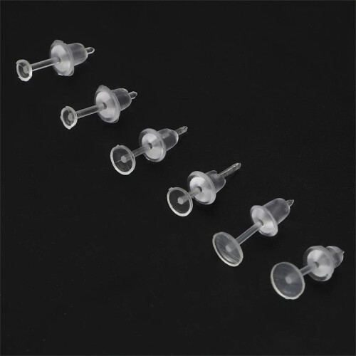 (01 / 4x12mm 100pcs) Clear Plastic Stud Earrings Hypoallergenic Invisible Piercing Retainers 100/200 1