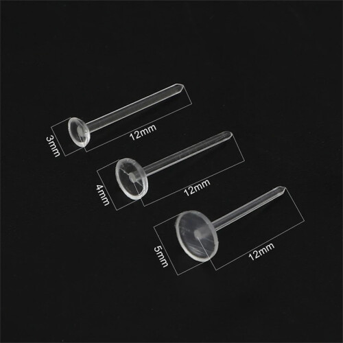 (01 / 3x12mm 100pcs) Clear Plastic Stud Earrings Hypoallergenic Invisible Piercing Retainers 100/200 2
