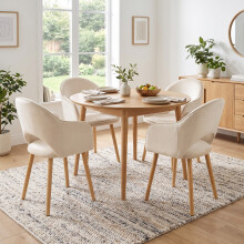 (Ivory, Set of 2) Velvet Dining Chairs with Arm Support, Armchairs with Wood Legs for Kitchen, Home