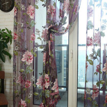 Cortina Decorativa de Puerta de Vidrio Cortina de Gasa de PeoníA de Dormitorio Tul con Colgantes de JamóN de Encaje Cortina de Ventana Francesa