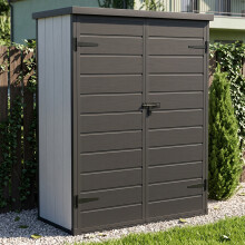 4.42 x 2.28FT Outdoor Garden Tool Storage Shed, Grey+Black Wood Grain Finish