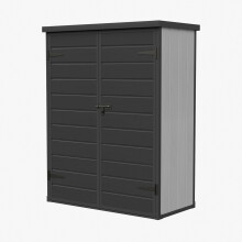 4.42x2.28ft Garden Sanctuary Wood Grain Outdoor Garden Storage Cabinet Lockable Tool Shed, Smoky Grey+Black