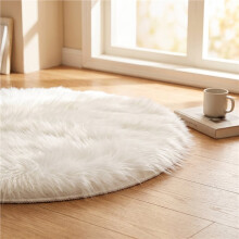 faux sheepskin wool carpet 30 x 30 cm Fluffy soft longhair decorative carpet cushion Chair sofa mat (Round White)