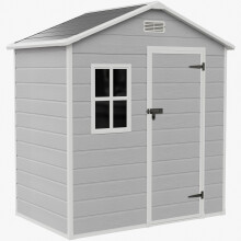 Garden Sanctuary 5.97x3.96ft Outdoor Storage Shed Plastic Tool House w/ Window & Lockable Door, Smoky Grey Wood Grain Finsih