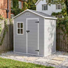 5.97 x 3.96FT Outdoor Aluminum & PP Storage Shed, Smoky Grey Wood Grain