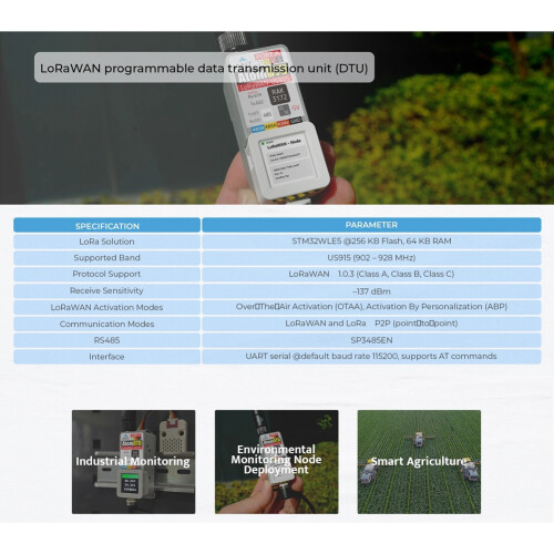 For M5Stack  DTU LoRaWAN Base LoRaWAN Programmable Data Transmission Unit - US915 STM32WLE5CC 1