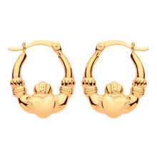 Jewelco London Ladies Gold-plated Sterling Silver Puffed Claddagh Creole Earrings Small - ER204SMLG