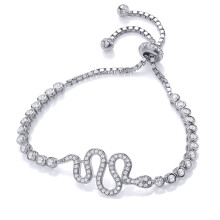 Jewelco London Rhodium-Plated Sterling Silver Cubic Zirconia Snake Tennis Adjustable Toggle Slider Bracelet - GVB260RH