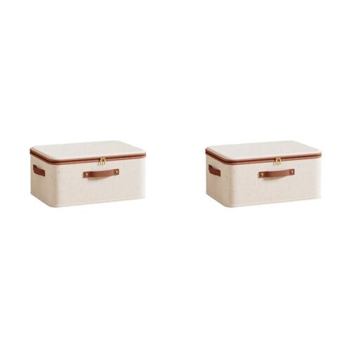 2X Foldable Linen Storage Box with Lid - Large Capacity Dustproof Organizer for Home 30x20x14cm