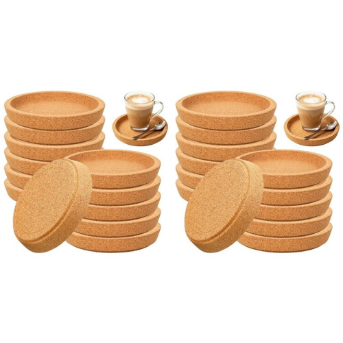 24-Pack Round Cork Coasters (10 cm) - Extra-Thick Cork Coasters with Raised Edges - Reusable, for Home, Restaurants