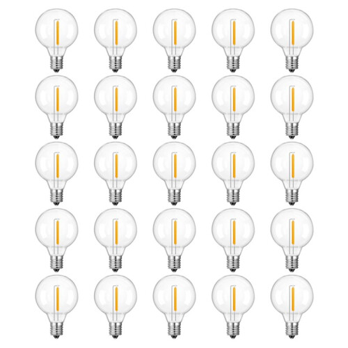 50PCS Low Voltage G40 DC12V Led Light Bulbs 1W E12 Plastic Replace Bulb for Off-Grid Solar String Light Camping RV