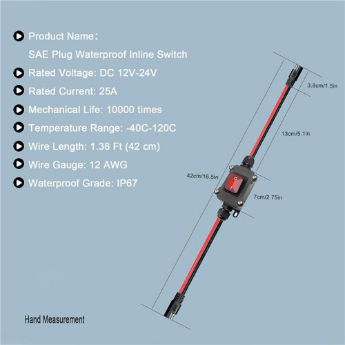 2X  12V Inline Toggle  SAE Cable, 12AWG /Off Quick Connect Disconnect, IP67 Waterproof for Solar Panel, RV 2