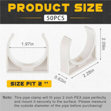 100 Pack 2 Inch U-Shaped PVC Water Pipe Clamps Clips Pipe Hangers Holder Pex Tubing Clamps Plastic Water Pipes Support
