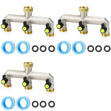 3X Brass Garden Hose Splitter - Water Hose Splitter 3 Way Heavy Duty, Faucet Splitter with Shut Off Valves, 3/4Inch
