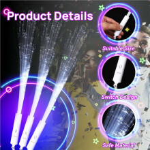 32Pcs Fiber Optic Wand White Glow Sticks LED Wedding Wand Light Party Favor Sticks Flashing Wand with 3 Light Modes