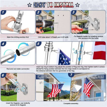 2X Flag Pole for House,6 FT Stainless Steel ,Flag Pole Kit, 1In Rustproof Porch Flagpole for Outdoor Sport