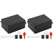 2X Electrical Box, Outdoor Waterproof Box IP65 Junction Box with Reserved Holes,Project Box Power Cord Enclosure Black