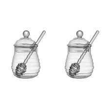 2Set High Borosilica Glass Honeycomb Tank Honey Storage Container with Dipper and Lid Honey Bottle for Home Party S