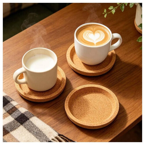 24-Pack Round Cork Coasters (10 cm) - Extra-Thick Cork Coasters with Raised Edges - Reusable, for Home, Restaurants 2