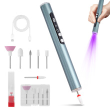 Electric Nail Drill, Cordless Nail File Kit with UV Light Lamp, 5 Speeds, LCD Display, 12 Bits, LED Light for Gel Acrylic Dip Nails