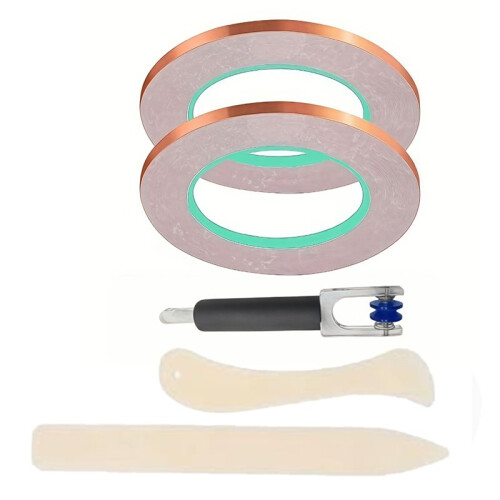 Copper Foil Tape with Backing (2 Rolls), Including A Crimping Tool and 2 Bone Folders for Stained Glass 1