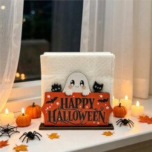 and Cat Wood Napkin Holder for Table, Happy Halloween Decor