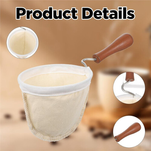 5pcs Coffee Sock Filter, Cloth Coffee Filters Reusable, Natural Cotton Pour over Coffee Strainer Set 2
