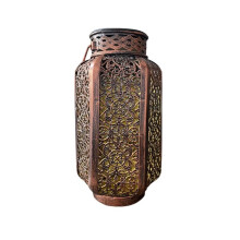 Retro Solar Iron Art Hanging Lantern Outdoor LED Hollow Waterproof Vintage Pathway Garden Light