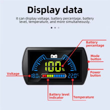 DC7-100V Charge Level Indicator TFT LCD Display for 12V 24V 48V 72V Lithium Acid Batteries