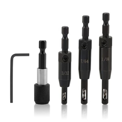 3 Pcs Self Centering Drill Bit Set 3/32", 7/64", 1/8", Self Centering Hinge Drill Bit Install Hinge &Drill Guide Hole