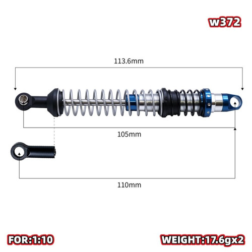 113.6mm Metal Shock Absorbers, Aluminum Threaded Adjustable Damper for 1/10 RC Crawler Car 1