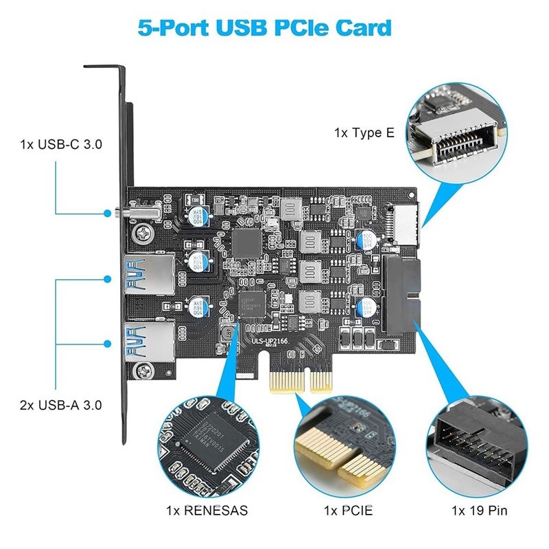 Usb Adapter For Desktop Computer USB 3.0 PCIe Expansion Card, 5 PCI Express Card with UASP Support PCIe ...
