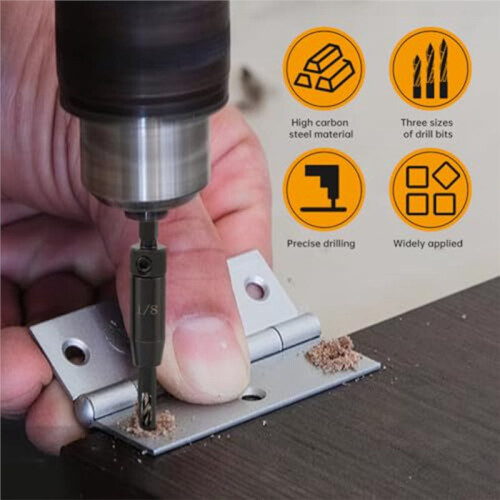 3 Pcs Self Centering Drill Bit Set 3/32", 7/64", 1/8", Self Centering Hinge Drill Bit Install Hinge &Drill Guide Hole 1